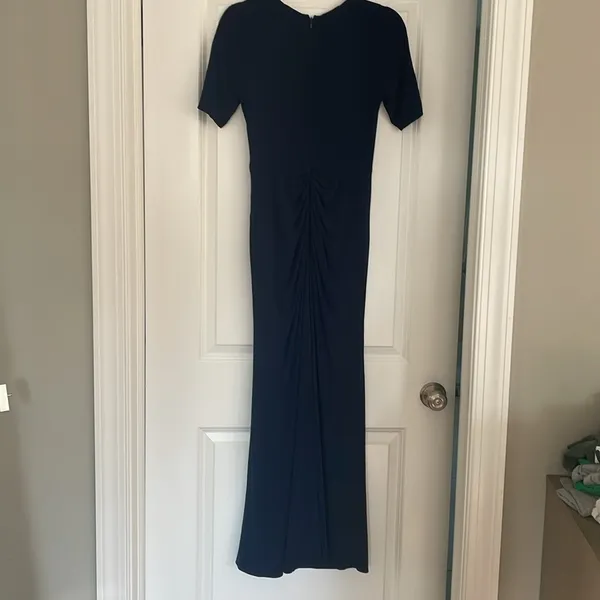 Adrianna Papell Navy Blue V Neck Short Sleeve Stretch Gown Size 4 Formal - Image 12