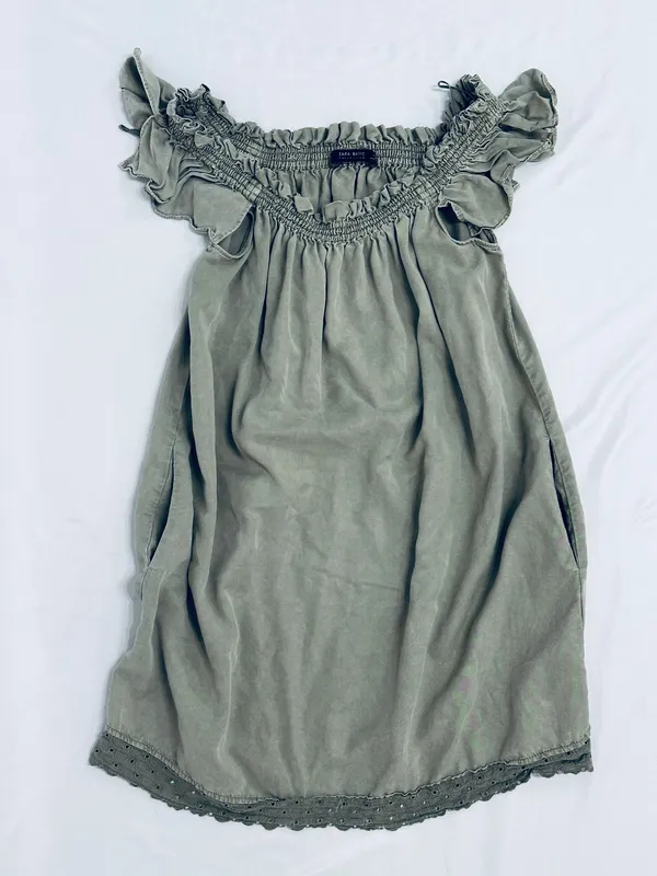 Smocked Off Shoulder Mini Dress - Army Green - S - Image 14