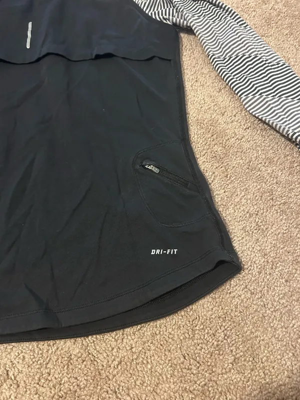 Nike Black and White Striped Dri-FIT Hoodie - Image 7
