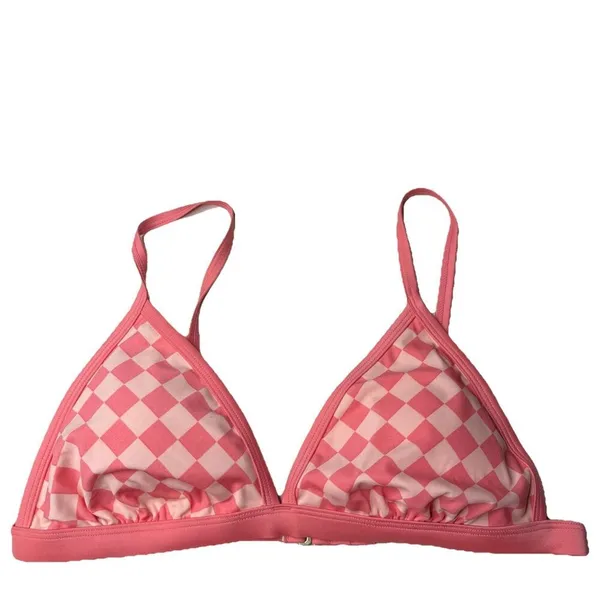 Kona Sol Pink Checkered Triangle Padded Bikini And Bottoms Size Medium New - Image 2