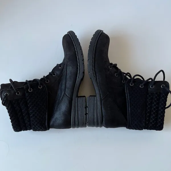 BOC Combat Womens Boots Size 6M Y2K Knit Cuff Boho Grunge Black Stacked Heel - Image 5