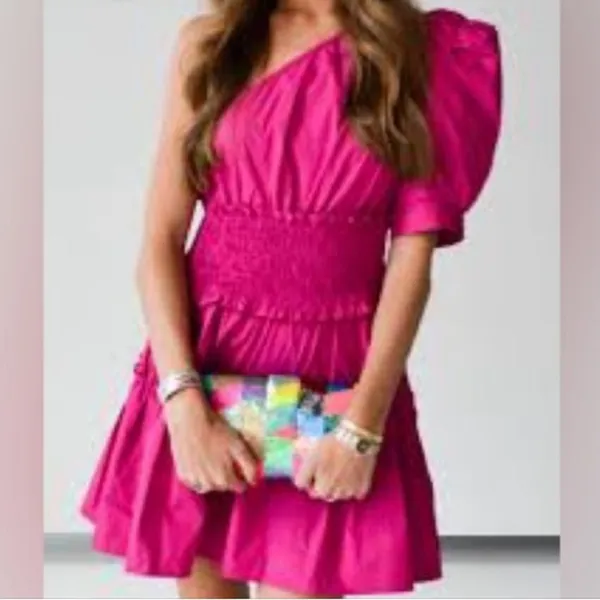 En Saison mini dress Anthropologie One Shoulder Celia ruffle smock cocktail - Image 3
