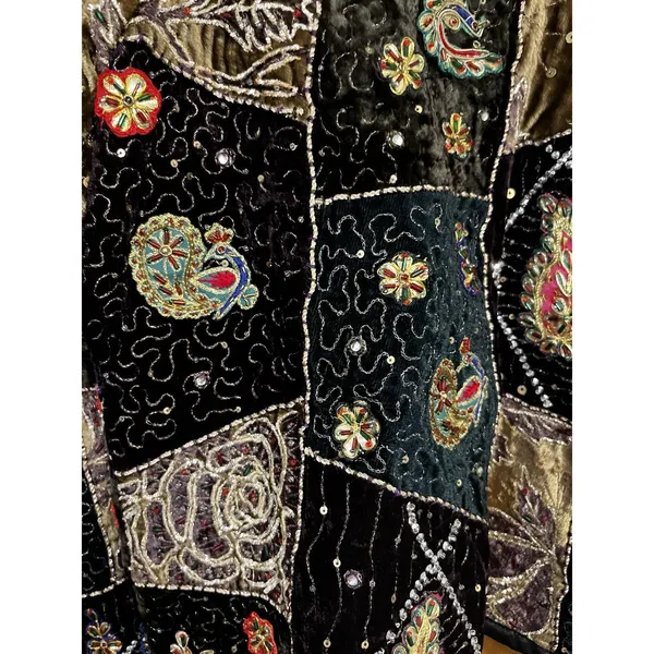 Vintage Velvet Patchwork Embroidered Jacket Black Size M - Image 13