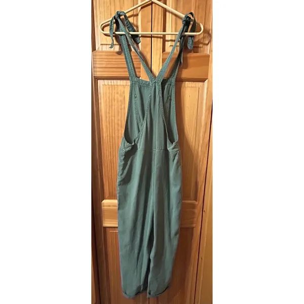 Aerie Lightweight Rolled Leg Overalls Green XS Tie Shoulder Jumpsuit Pockets‎ - Image 3