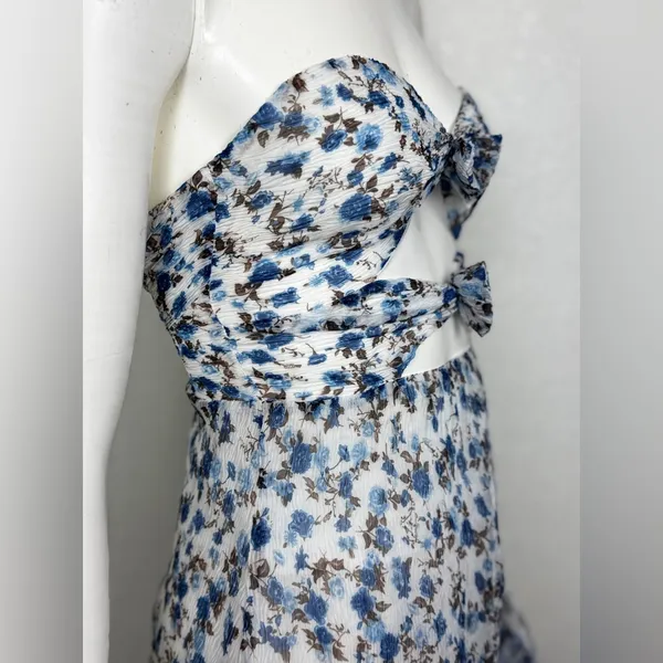Majorelle Emelia Midi Blue Floral Zip CutOut Lined Strapless Dress Size XS K-54 - Image 8
