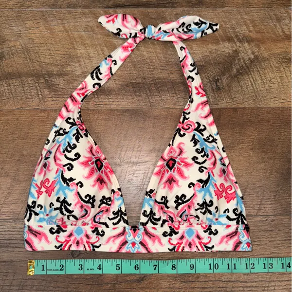 Kate Spade Swim Ikat Pattern Pink and Black Halter Bikini Top - Image 3