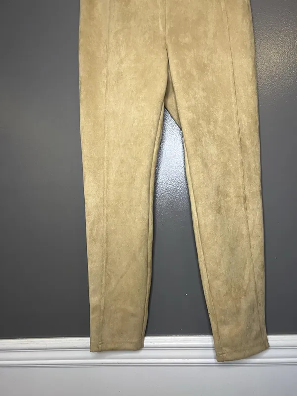 Tahari Pants Womens Med Beige Faux Leather Suede Slim Jegging Pull On Stretch - Image 3