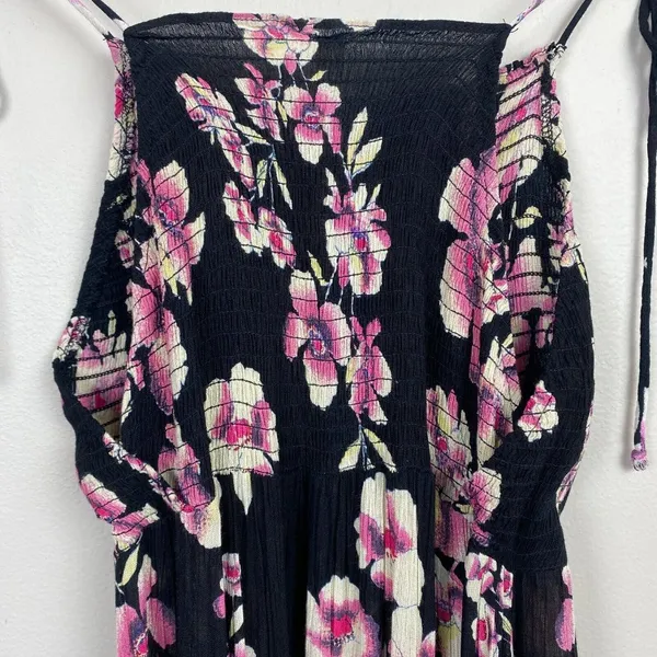 Intimately Free People Garden‎ Party Floral Maxi Dress S Smocked Black Pink Tie - Image 7