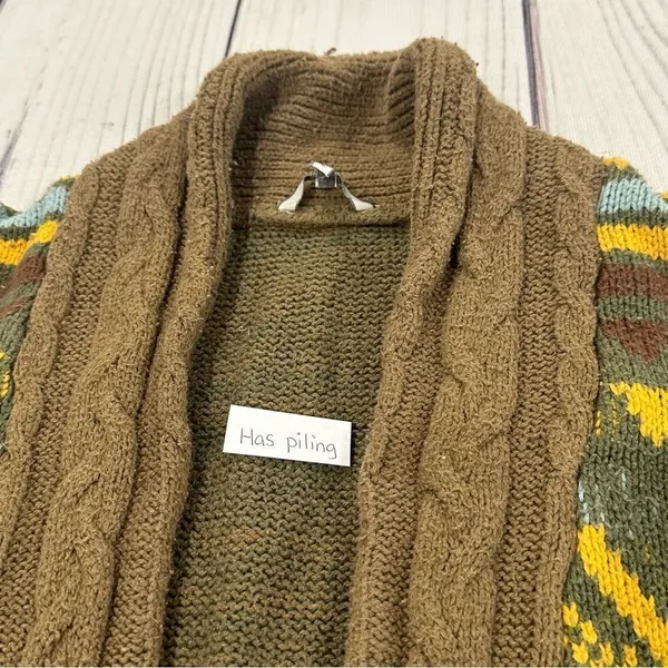 BKE Buckle Sweater Womens‎ Large Brown Mustard Button Up Cardigan Bohemian Knit - Image 3