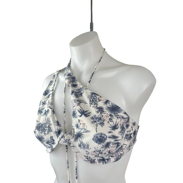Abercrombie & Fitch White Blue Floral One Shoulder 2 Pc Bikini Set Swimwear Sz M - Image 2