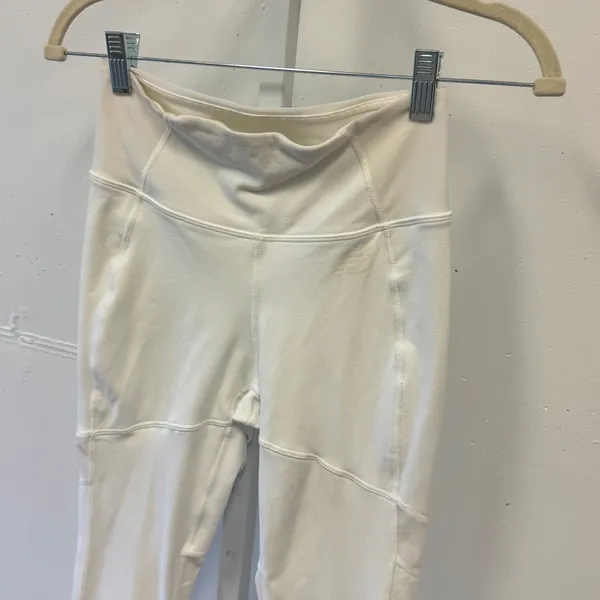 New Balance White Mesh Panel High Waisted Leggings Size S Crisscross Hem Sporty - Image 3