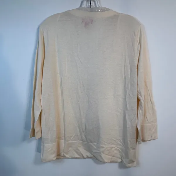Elle Cream Sequin Trim Button Front Cardigan Sweater XL Ivory 3/4 Sleeve‎ - Image 2
