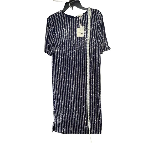 Anthropologie Flat White Sequin Stripe Midi Dress Womens M Blue Evening Cocktail - Image 10