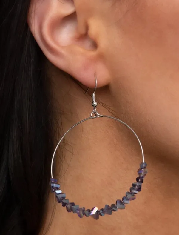 Purple Iridescent Hoop Earrings – Silver & Oil Spill Shimmer (New) - Image 2