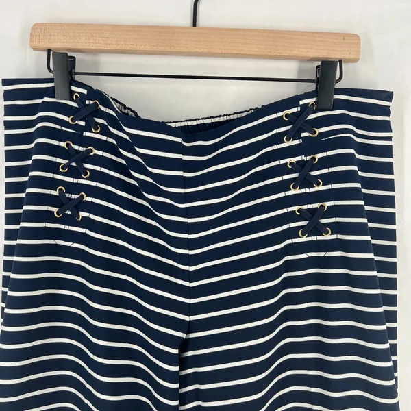 New York & Company Pants Womens XL Navy Blue White Striped Sailor Lace Up‎ - Image 3