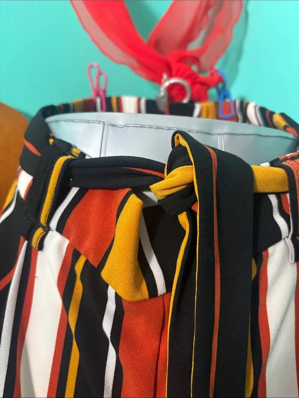 Adrienne Vittadini Black, Mustard & Rust Striped Wide-Leg Pants - Image 2