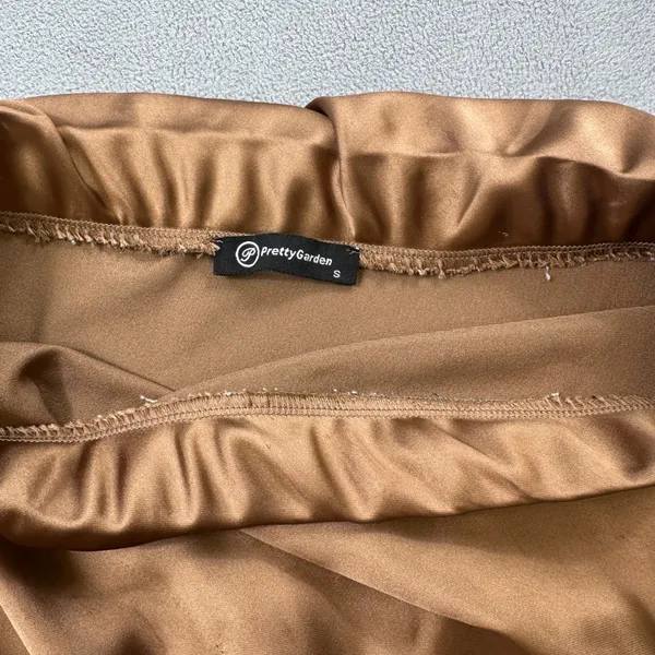 Pretty Garden Bronze Skirt Womens S Satin A-Line Midi Casual Party Gold Cute - Image 3