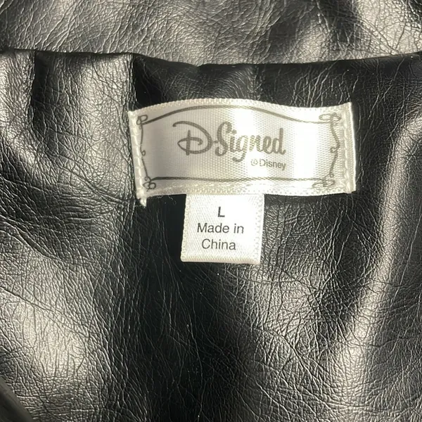 Disney D-Signed Girls Black Faux Leather Moto Jacket Gold Heart Embroidered L - Image 4