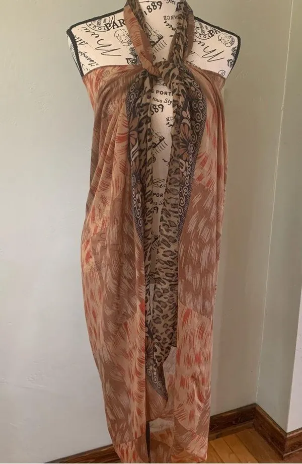 Large leopard printed scarf/wrap Brown - Image 2
