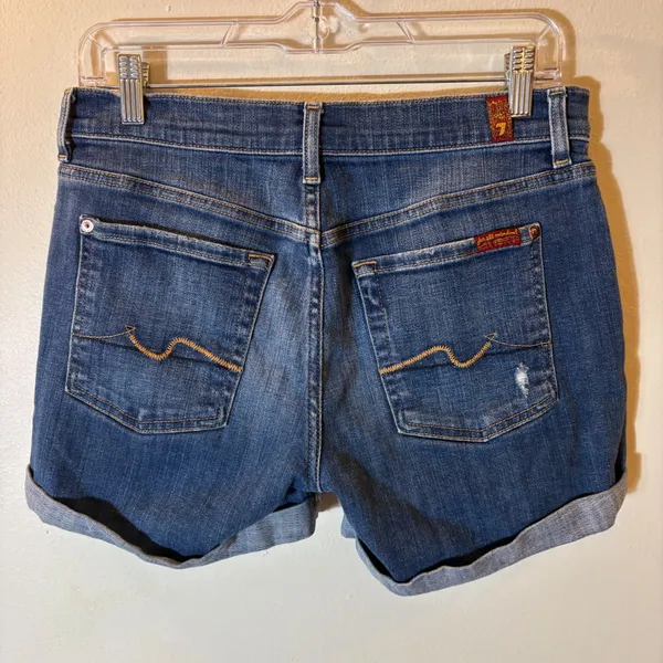 7 For All Mankind Distressed Cuffed Denim Shorts Medium‎ Wash Blue 27 - Image 2