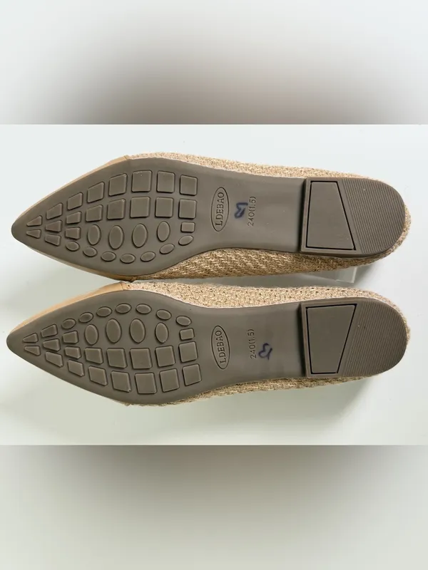 LDEBAO Women’s Tweed Pointed Toe Ballet Flats Beige Gold Buckle Sz US 8 - Image 6