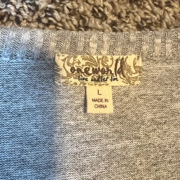 One World Leopard Ombre Pullover Sweatshirt Womens Size L Grey Black Long Sleeve - Image 2