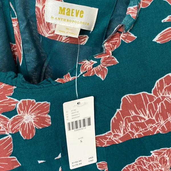 ANTHROPOLOGIE‎ Maeve Esther Floral Tiered Tunic Dress New NWT Small Green Orange - Image 5