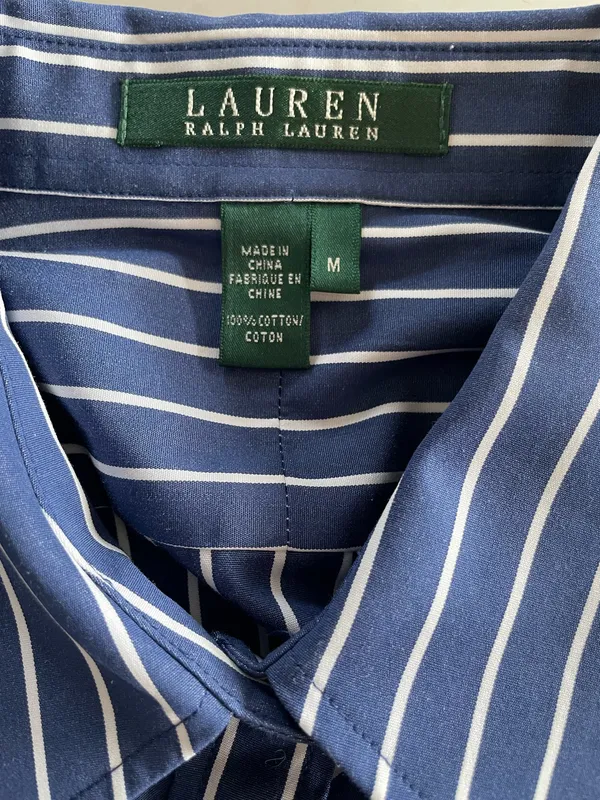 Lauren Ralph Lauren Womens Diagonal Striped Button Up size M Dropped Sleeves - Image 5
