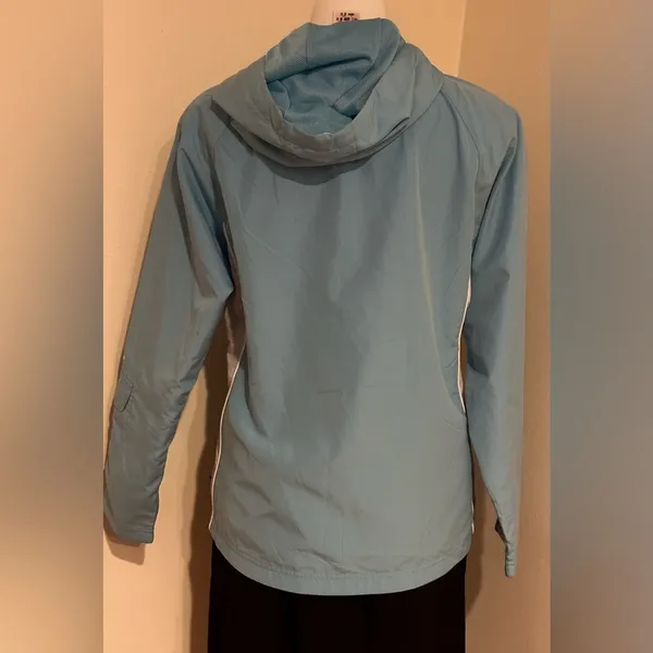Reebok Blue Softshell Windbreaker 1/4 Zip Hoodie Jacket White Side Panels Sz M - Image 6