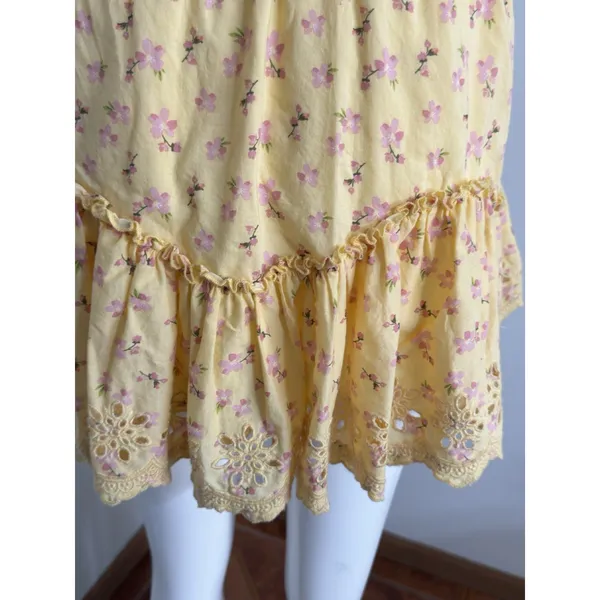 Aeropostale Womens Mini Skirt Size XS Yellow Floral Ruffle Tiered Eyelet Lace - Image 8