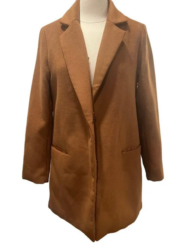Womens Fall Tan Dress Coat Jacket M Forever21 - Image 2
