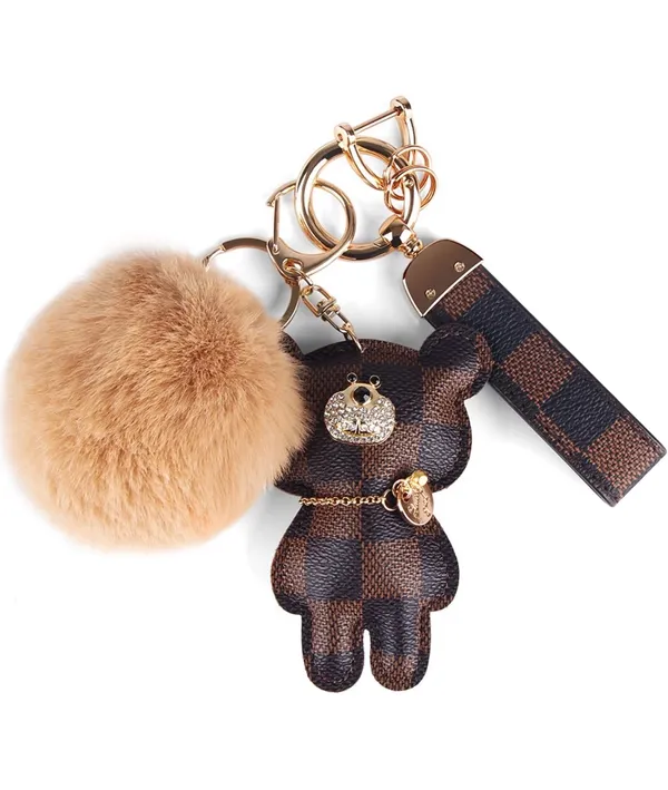 Leather Bear Monogram Keychain Keyfob Brown - Image 2