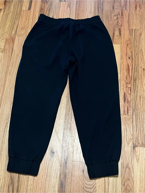 Zara Black Jogger Pants Size L Drawstring High Rise Cuffed Loungewear - Image 3
