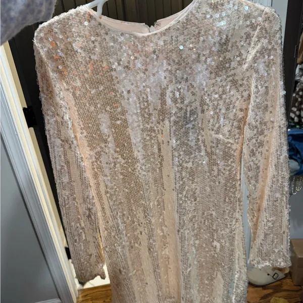 Gianni Bini Sequin White Long Sleeve Dress NWT M - Image 3