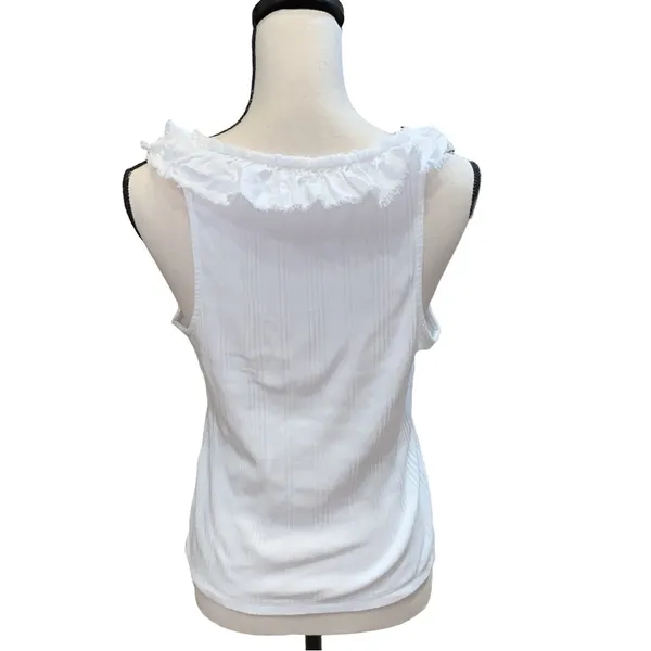 Anthropologie Pilcro V-Neck Ruffle Tank Top in White Size L Y2K Yacht Nautical - Image 3