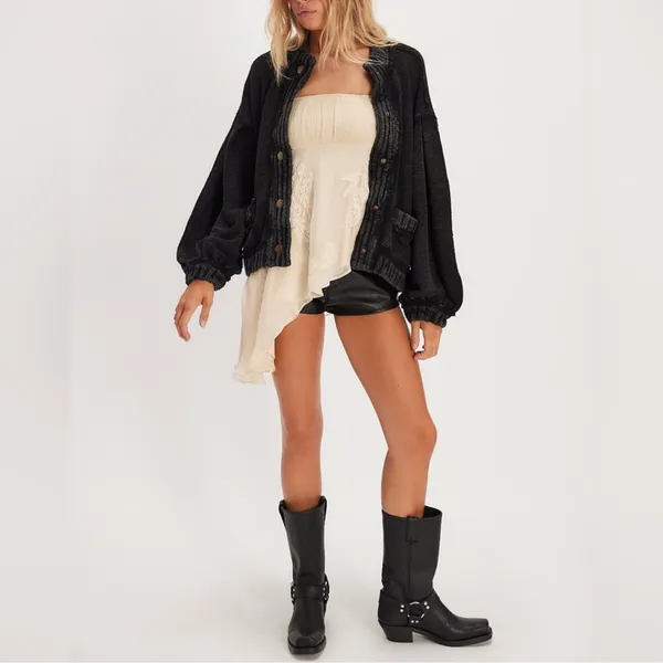 New w/ Flaw Free People We The Free Cute In This Cardi Cardigan Sweater in Black - Image 3