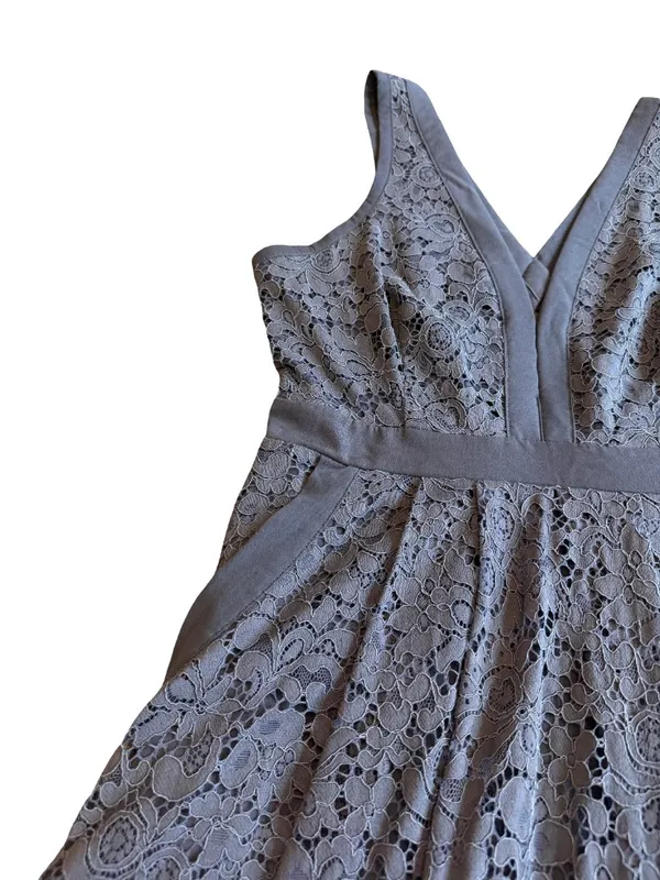 Free People x Anthropologie Grey Floral Lace Fit Flare Mini Dress Small Women's - Image 4