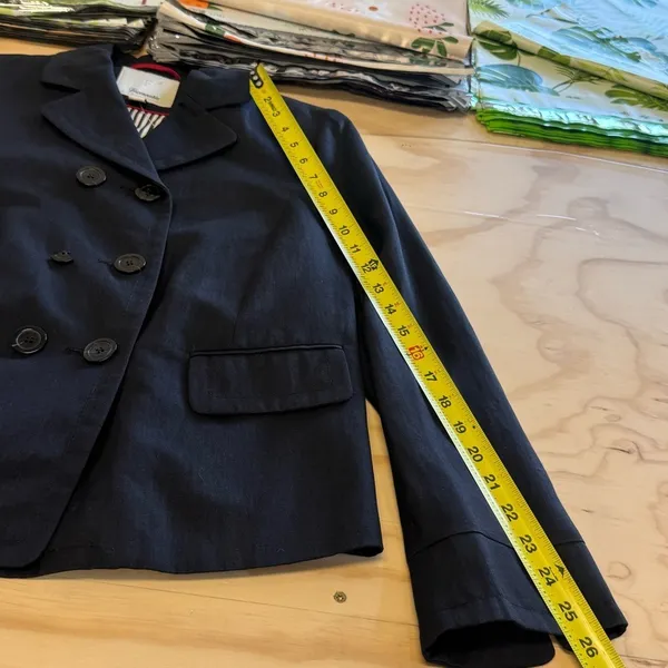 Facconable Linen Cotton Blend Double Breasted Minimalist Women's Blazer Jacket M Black Size M - Image 12