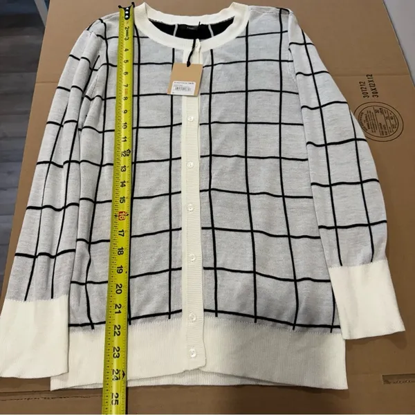 NWT Halogen Contemporary Plaid Checkered Stretch Button Down Cardigan Sweater Md - Image 12