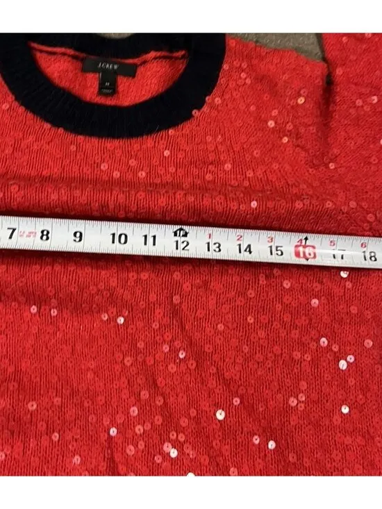 J.Crew Red Sequin Long Sleeves Pullover Wool Mohair Knit Sweater Top Size M - Image 5