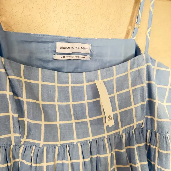 Urban Outfitters Light Blue and White Grid Sundress - Image 2