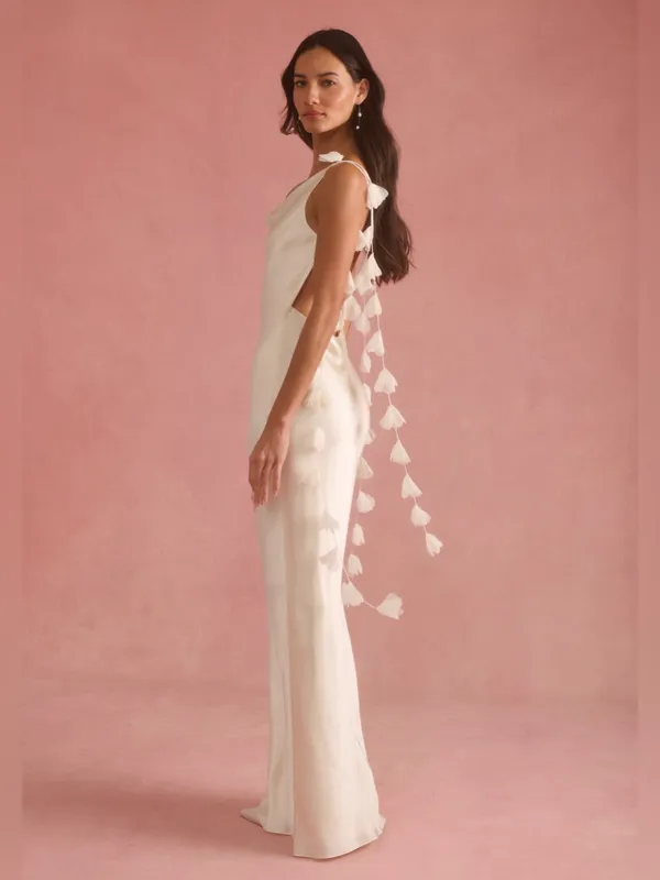 NWT Few Moda Ingrid Dress size Small S Ivory Cream silky ruffle maxi o.p.t cowl - Image 3