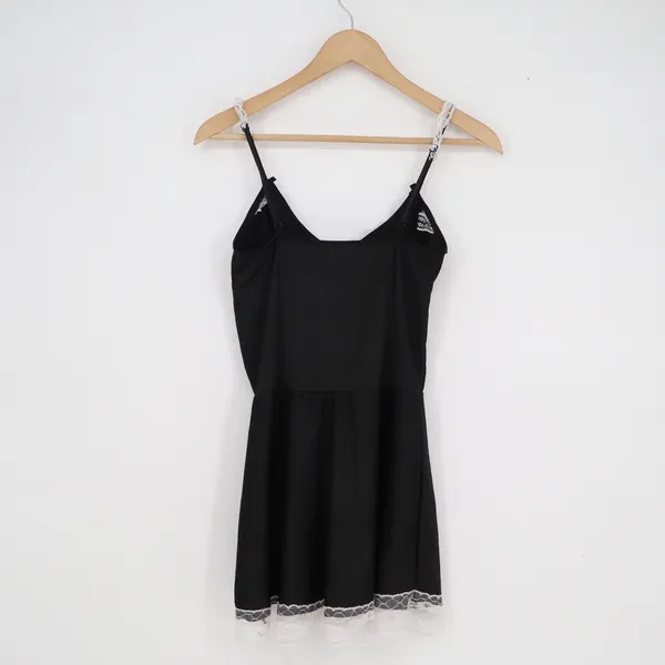 Black Lace Up Corset Mini Dress White Lace Trim Spaghetti Strap Goth Coquette - Image 3