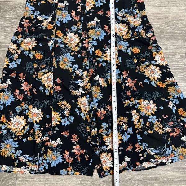 Xhilaration Black Floral Button Front Midi Dress XXL Flutter Sleeve Pockets Boho - Image 14