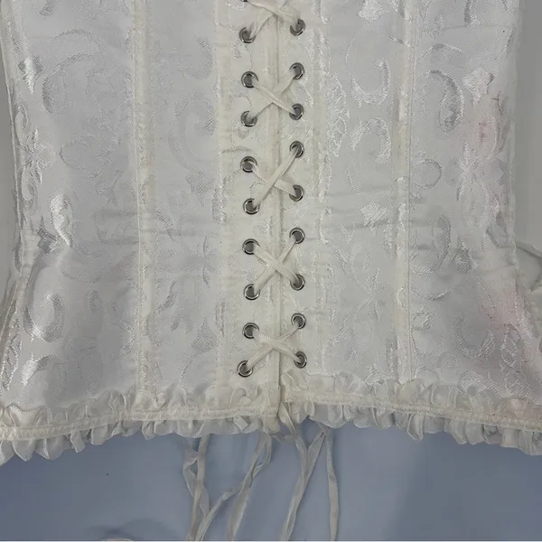 Y2K Coquette Cream Corset Top Sz S Bustier Lace Up Fairycore Bridal Goth - Image 7