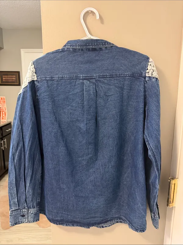 Myra Denim & Crochet Lace Western Button-Down Shirt - L Texas Nashville rodeo - Image 8