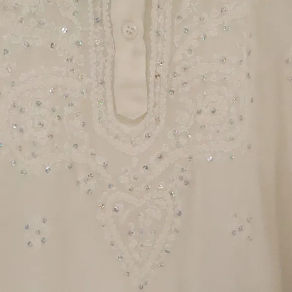 Boho Embroidered Sequin Chiffon Sheer Tunic Top‎ Womens Size L Cream Festival - Image 3