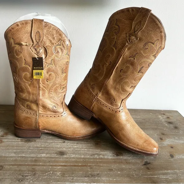 ROPER NEW Women’s Lindsey Tan Leather Square Toe Boot Size 9 #B1657A - Image 7