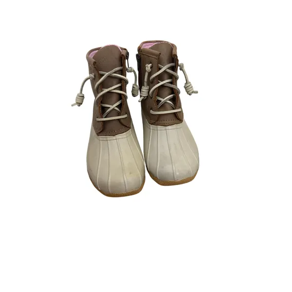 Sperry Duck Boots Tan Pink Lined Waterproof Ankle Rain Boots Size Women's 6 - Image 2
