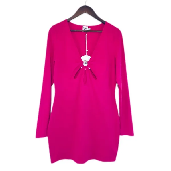 New PRINCESS POLLY Hot Pink Low Cut Long Sleeve Bodycon Mini Dress Sexy Size‎ 12 - Image 3